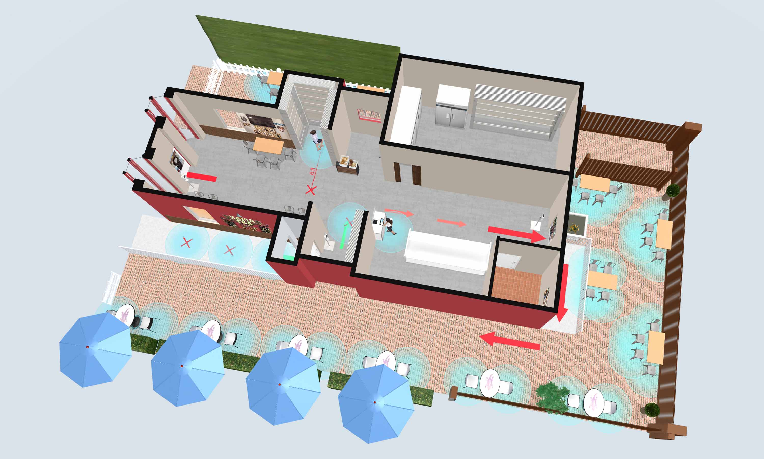 3D floor plans for outdoor social distancing